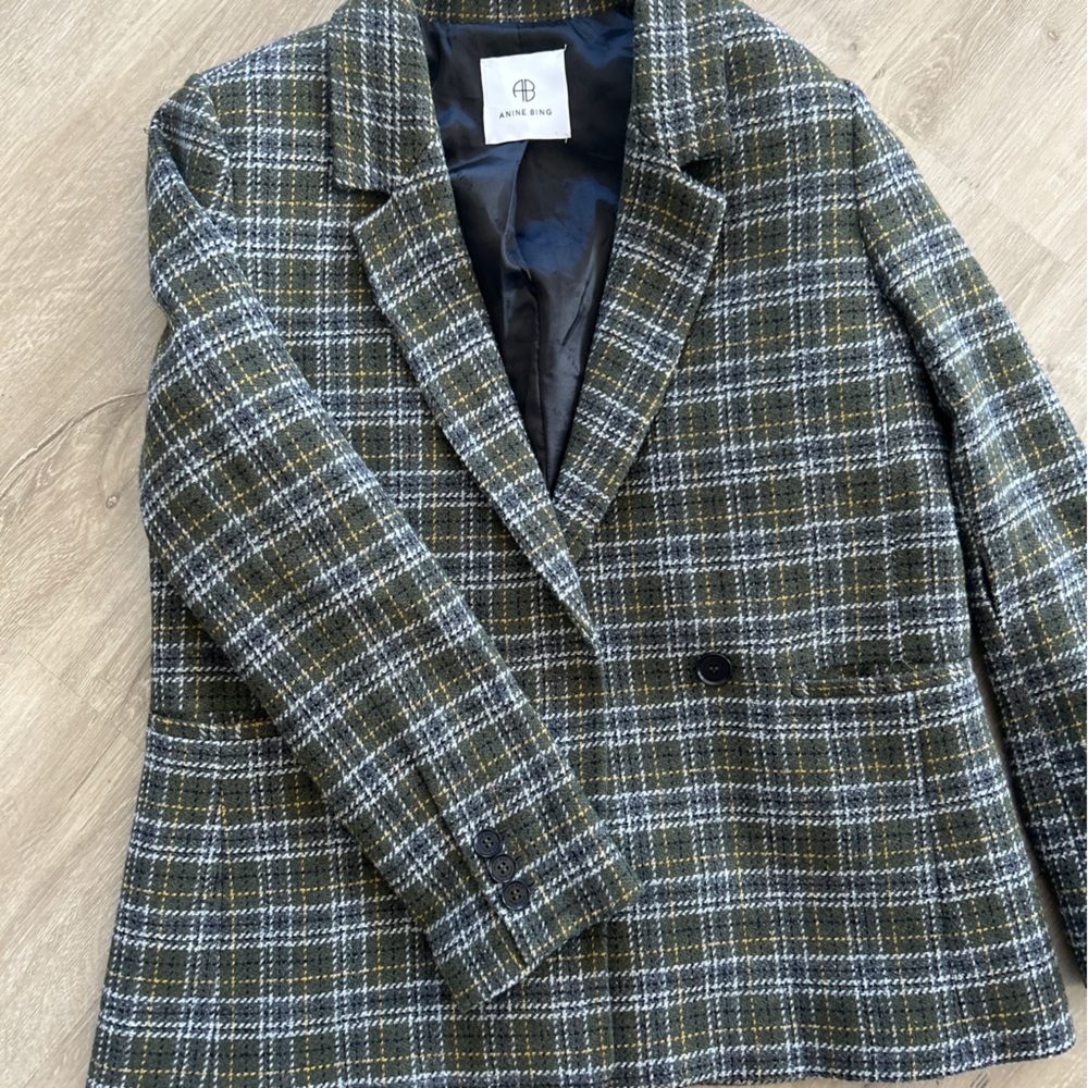 ANINE BING Madeleine Plaid Blazer Size L Good Condition